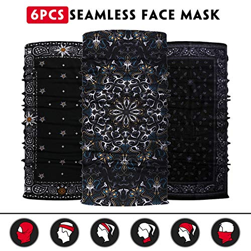 Venswell Neck Gaiter Face Mask Men Women,Seamless Bandana Rave Face Cover Scarf Mask,Balaclava,Headband, Head Wrap,Headwear - color: A-black Series 2