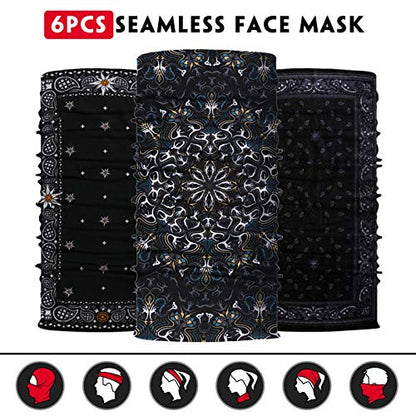 Venswell Neck Gaiter Face Mask Men Women,Seamless Bandana Rave Face Cover Scarf Mask,Balaclava,Headband, Head Wrap,Headwear - color: A-black Series 2