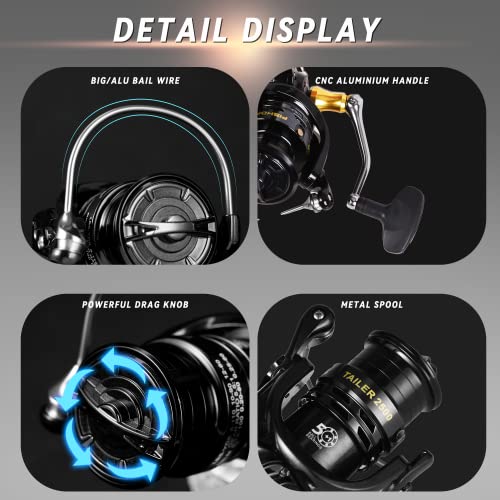 Fishdrops Fishing Reels Spinning Reel Left/Right Interchangeable Aluminium Handle, 7.5 oz Ultralight Spinning Reels, 5.5:1 Gear Ratio Deep/Shallow Aluminum Spool for Freshwater and Saltwater - size: TAILER2500