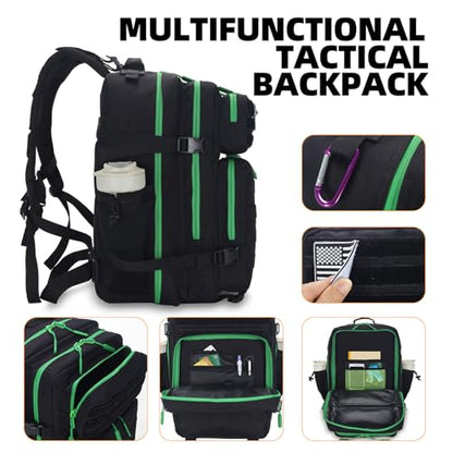 Lovelinks21 25L Tactical Military Backpack Small Travel Rucksack for Men and Women Assault Pack Bug Out Bag Molle Daypack Gym Backpack with Bottle Holder (Black Neon Green) - color: Black Neon Green