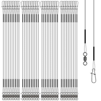 Stainless Steel Fishing Wire Leaders, Black Coated & Uncoated Options, Heavy Strength 31–100LB, 6–21in Multi Sizes with Rolling Swivels Snaps for Salt Fresh Water Shark Pike Barracuda - color: 40pcs-11.81in(70LB)