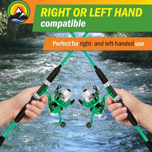 Wakeman Fiberglass Fishing Rod and Reel Combo – 2-Piece 65-Inch Medium Action Spinning Rod Set for Lake Fishing - color: Emerald Green Metallic