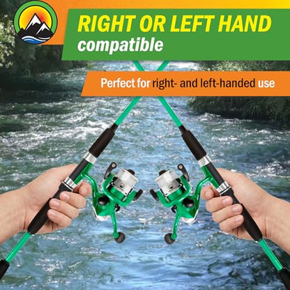 Wakeman Fiberglass Fishing Rod and Reel Combo – 2-Piece 65-Inch Medium Action Spinning Rod Set for Lake Fishing - color: Emerald Green Metallic