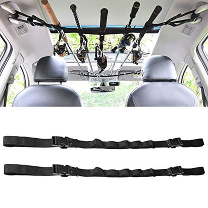 2 Pack Vehicle Fishing Rod Holder for Car 5 Rod Capacity Adjustable 86.6 Inches Length Easy Install Fishing Car Rod Carrier Belt Strap for SUV Wagons Van