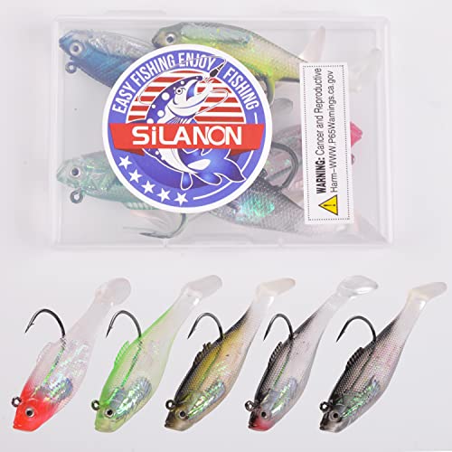 Soft Fishing Lures Pre-Rigged Swimbait Jig Head Paddle Tail Swim Baits Swim Shad Lures Soft Plastic Swimbait Bass Trout Walleye Sinking Baits Fishing Lures Kit for Saltwater Freshwater - color: 6pcs/pack, size: 6cm/2.36inch