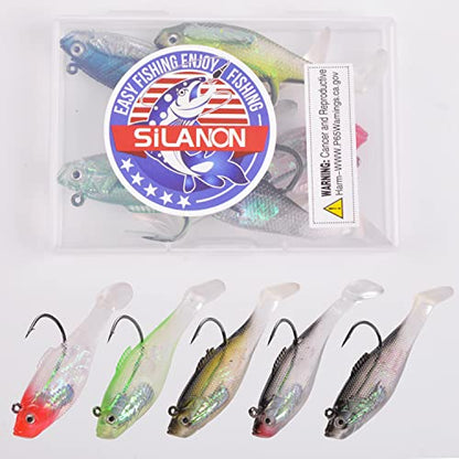 Soft Fishing Lures Pre-Rigged Swimbait Jig Head Paddle Tail Swim Baits Swim Shad Lures Soft Plastic Swimbait Bass Trout Walleye Sinking Baits Fishing Lures Kit for Saltwater Freshwater - color: 6pcs/pack, size: 10cm/3.94inch