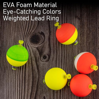 Dr.Fish 10 Pack Weighted Fishing Bobbers Snap-on Spring Floats EVA Foam Push Button Clip on Floats Fly Fishing Trout Bass Crappie Catfish - color: Red, size: Diam 1.5''(3/8oz)