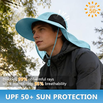 Sun Hat for Men Women with Neck Flap,UPF 50+ UV Protective Hiking Fishing Hats,Wide Brim Sun Hat for Women&Men - color: 1pack-bluesleeves