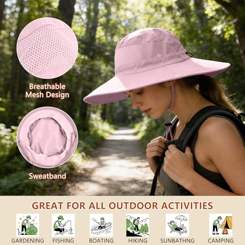 ZOORON Sun Hats for Men Women Fishing Hat with Neck Flap,UPF 50+ Sun Hat Waterproof Wide Brim Bucket Hats for Safari Hiking - color: 1-pink(neck Flap)