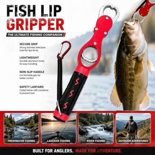 Fish Lip Gripper with Built-in Scale 18kg (39.7 lb) – Portable Fish Controller Tool with Non-Slip Handle for Freshwater & Saltwater Fishing(Red) - color: Red