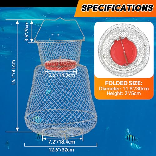 Floatable Galvanized Steel Wire Fish Basket | Collapsible and Portable Fishing Basket Cage, Robust and Easy to Use Fish Basket for Live Catch Outdoors