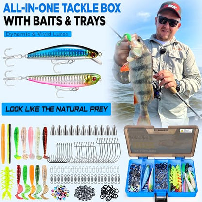 PLUSINNO Fishing Gear,Full Fishing Pole kit Include Fishing Rod and Reel Combo, Tackle Box with Fishing Lures, Fishing Accessories, Fishing Pliers,Fishing Gifts for Men with Fishing Tool Kit - style: Blue Fishing Combo With Fishing Rod Holder