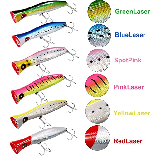 THKFISH Topwater Saltwater Fishing Lures GT Popper with 3X Strong Hook, Surf Fishing 1pc / 3pcs - color: 1pc BlueLaser