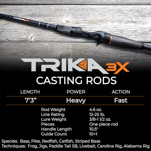 TRIKA 3X Carbon Rod Carbon Weave Rod for Extra Sensitive Vibration | Longer Casting | Lightweight Freshwater Fishing Pole - style: Casting 7'3" Heavy/Fast 1pc.