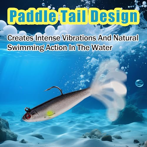 Fishing Bait Paddle Tail Swimbaits 10pcs FS/RE-13 | Soft Plastic,with Jig Heads,Bass Lures,for Freshwater Saltwater,Fishing Trout,Crappie Lures - color: Black, size: 0.21oz