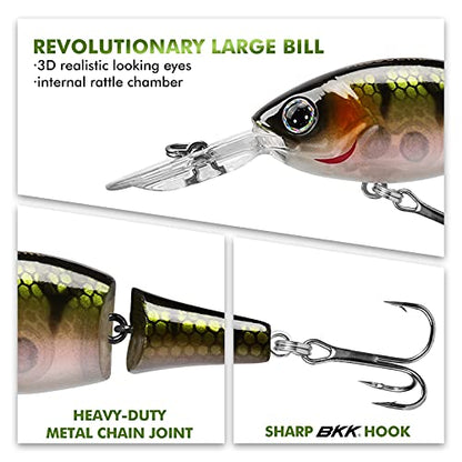 TRUSCEND Swimmax Easy Catch Fishing Lures with BKK Hooks, Wiggling, Vibrating, Rattling and Gurgling for More Bite, Heavy-Duty Dyneema Fiber Jointed Swimbaits for Bass, Trout, Walleye, Crappie, Pike - color: E-2"-0.18oz