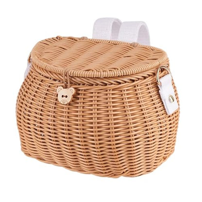 Wicker Picnic Basket, Fishing Creel Basket with Lid and Shoulder Strap, Portable Woven Baskets Decorative Wicker Baskets