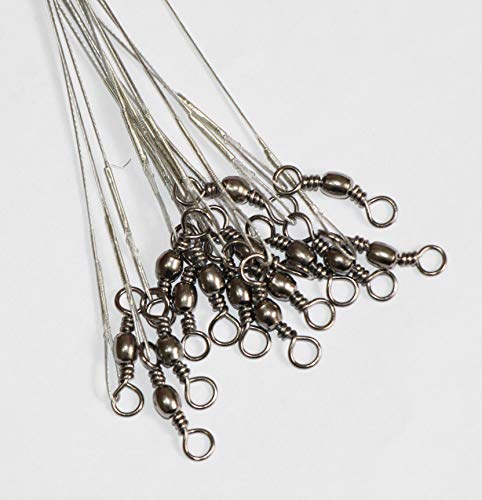 20pcs Wire Leader Hook Rigs Baitholder Fishing Hook Nylon Coated Fishing Wire Leader with Swivel - color: 10inch silver, size: 1#-20pcs