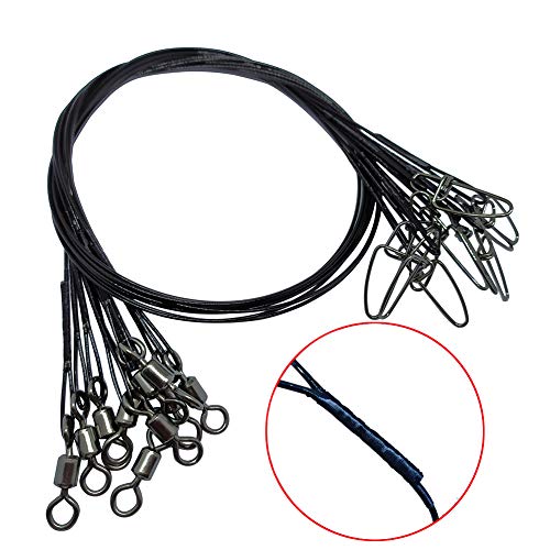 Wire Fishing Leaders Saltwater 100 Lbs Heavy Duty Fishing Wire Leader Line with Swivles Snap - color: Black-30 PCS