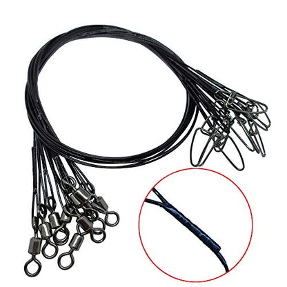 Wire Fishing Leaders Saltwater 100 Lbs Heavy Duty Fishing Wire Leader Line with Swivles Snap - color: Black-30 PCS