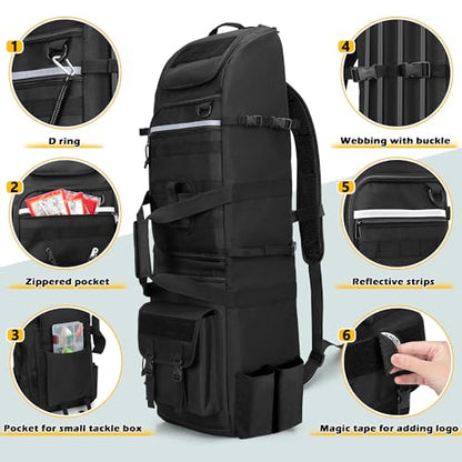 Rexmica Fishing Rod Tackle Bag Fishing Backpack Holds 8 Rods & Reels | Large Compartment, Tactical Molle System, Holds 5pack 3700 Tackle Box, 8 Rod Holder, for Tackle Box/Fishing Gear/Fishing Pole