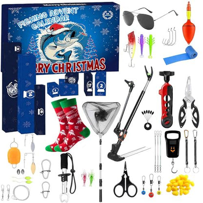 Fishing Advent Calendar 2025 for Men & Teen Boys – 24-Day Christmas Countdown Calendar with Fishing Tools, Lures & Accessories – Fish Lip Gripper, Xmas Gift for Son, Husband, Boyfriend, Brother, Girl