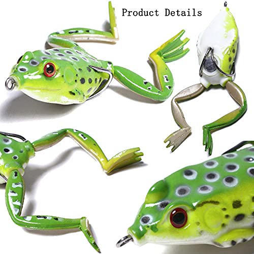 Frog Lure, Topwater Fishing Lures, Frog Lures for Bass Fishing, Top Water Frog Soft Swimbaits with Weedless Fishing Lures for Bass Trout Pike Snakehead,5pcs with Box