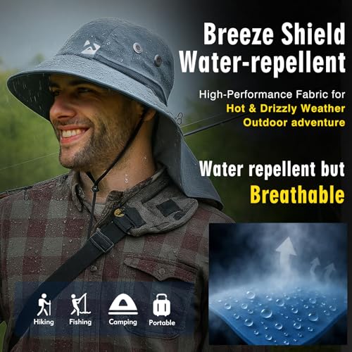 Oversized XL XXL Mens Sun Hat Big Head Neck Flap Shade Waterproof UPF50+ Wide Brim Hat Fishing Safari Hiking - color: White, size: Medium-Large