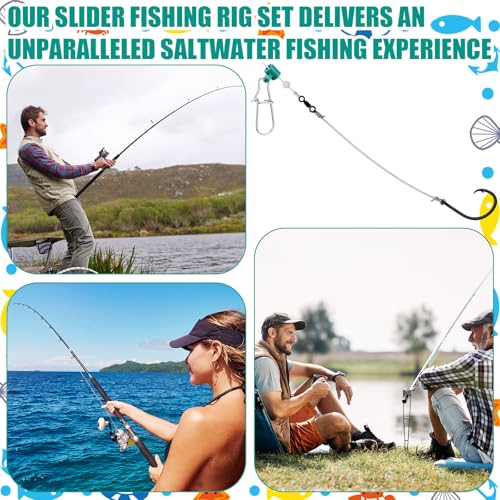 5 Pack Slider Fishing Rigs 6/0 Circle Hook with 3ft 60lb Monofilament 10 Pcs Leader Fishing Line Sinker Slides for Striped Bass for Surf Beach Boat Fish