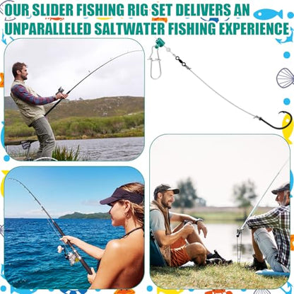5 Pack Slider Fishing Rigs 6/0 Circle Hook with 3ft 60lb Monofilament 10 Pcs Leader Fishing Line Sinker Slides for Striped Bass for Surf Beach Boat Fish