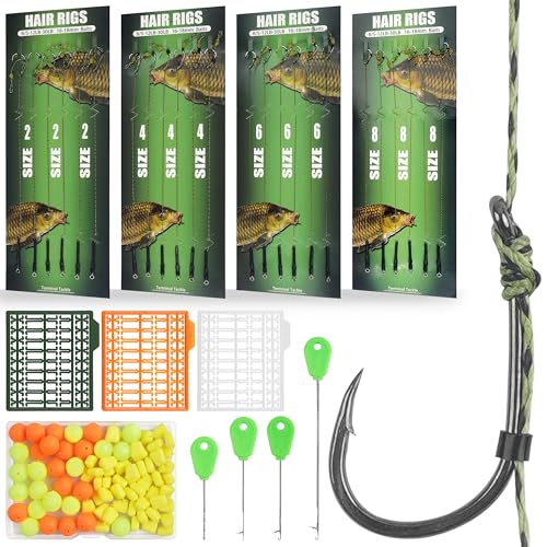 Carp Fishing Hair Rigs Kit, Carp Hook Rig Swivel Braided Thread Line with Corns Boilie Bait Stopper Stringer Needle Tool Accessories - style: 111pcs Carp Rigs Kit
