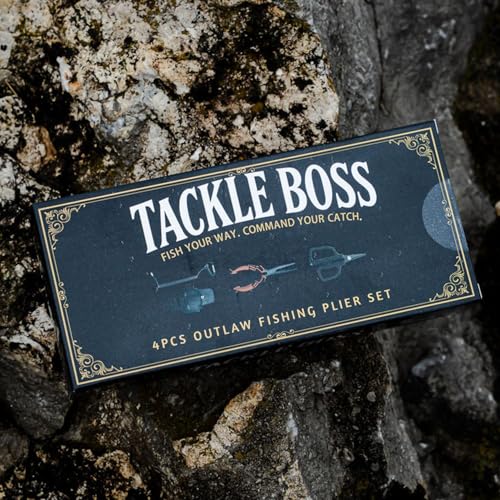 Tackle Boss Outlaw Fishing Pliers & Tool Set – 7.5" Stainless Steel Fishing Pliers, Braid Scissors, Hook Remover & Line Cutter with Holster and Lanyard, Freshwater & Saltwater Fishing Gear - color: Orange