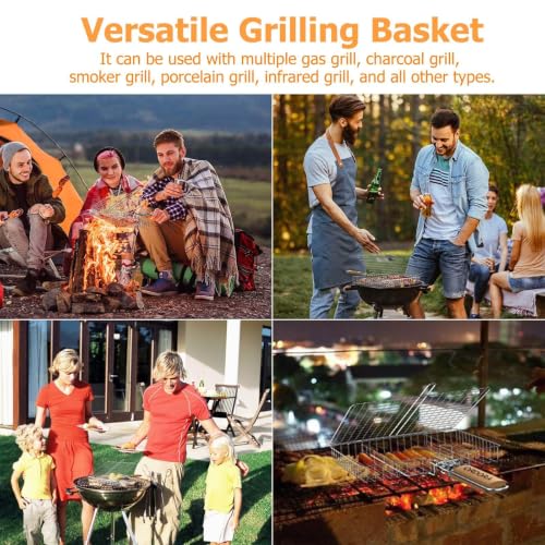 ORDORA Shallow Grill Basket, Fish Grill Basket, Rustproof Stainless Steel BBQ Folding Portable Grilling Rack for Meat, Steak,Vegetables, Grill Accessories - size: Shallow