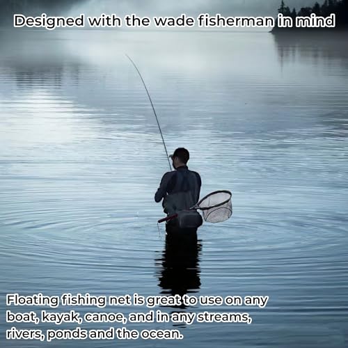 Floating Fishing Net, Rubber Coated Landing Net Ideal for Kayak & Wading Fishing, Easy Catch & Release, Compact & Foldable for Easy Transportation & Storage