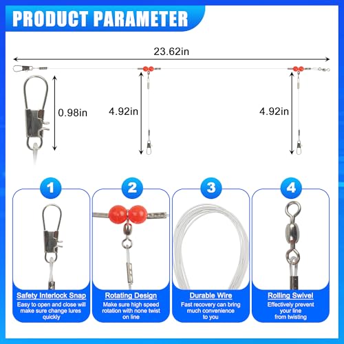 Fishing Leaders Saltwater Fishing Rigs Fishing Wire Leaders with Swivels Snaps High-Strength Fishing Leader Line Rig Bottom Rig Nylon Steel Sea Surf Fishing Rigs Tackle 1Arm 2Arms - color: White Nylon, style: 2 Arm, 12pcs