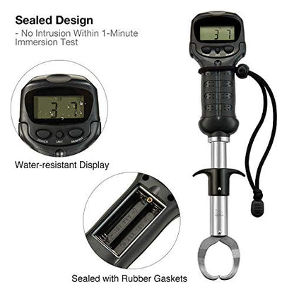 Piscifun Fish Gripper with Digital Fish Scale, Memory Function Fishing Scale, Save Up to Most 10 Set of Weight, Saltwater-Resistant, Portable Stainless Steel Fish Lip Gripper, Fishing Gear Gift - color: Black
