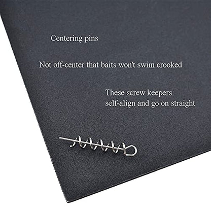 Centering Pin Spring Twist Lock Fishing Screw Worm Hook Crank Grub Rig Fixed Bait Run Straight Self Align Long Enough Secure Not Off Center Stainless Steel for Soft Lure - size: 42mm 50Pcs