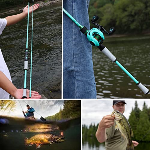 One Bass Fishing Rod, Spinning & Casting Fishing Pole with 30 Ton Carbon Fiber - color: A-Blue-Cast, size: 6'0"Medium-2piece