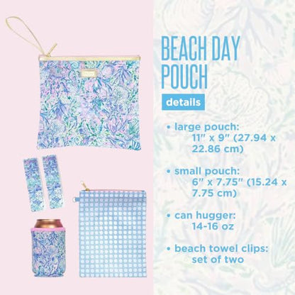 Lilly Pulitzer Water Resistant Vinyl Beach Day Pouch, Zipper Bag Includes Drink Hugger, Small Pouch, and Towel Clips - color: Soleil It On Me