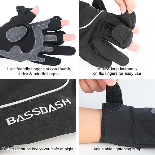 Bassdash WintePro Insulated Fishing Gloves Water Repellent with Fleece Lining Cold Weather Winter Gloves for Men Women Ice Fishing Hunting Photography Hiking - color: Black, size: Small