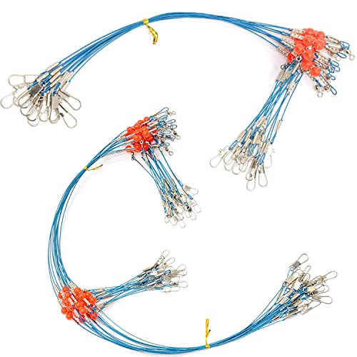 YOTO Fishing Leaders,Stainless Steel Tackle Rig with Tackle Lure Swivels Snaps, Saltwater rig Wire Leader Fishing Leader Wire Bottom rigs for Saltwater - color: Blue Fishing Leaders, style: 1arm+2arm-24pcs