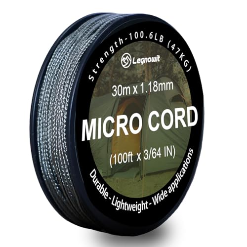 Micro Paracord, 1.18mm x 100ft Thin Mini Utility Braided Small Paracord for Crafting, DIY Project, Camping and More - color: Gray, size: 100ft (1 Pack)