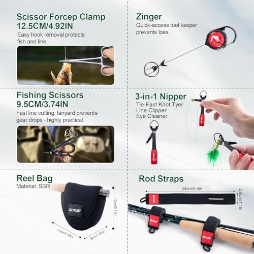 Goture Fly Fishing Rod and Reel Combo & Gear Bag, 9FT Fly Rod, Pre-Spooled Reel, Fly Line, Flies, Leader, Tippet, Forceps, Nipper and Complete Starter Kit - size: 5wt