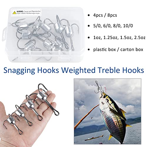 Snagging Hooks Weighted Treble Hooks - 4PCS/8PCS Sharp Treble Fishing Hooks with Weight for Bass Salmon Gator 5/0 6/0 8/0 10/0 - style: 8/0-1.5oz-8pcs