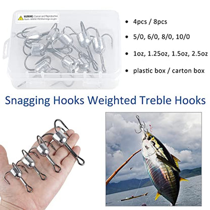 Snagging Hooks Weighted Treble Hooks - 4PCS/8PCS Sharp Treble Fishing Hooks with Weight for Bass Salmon Gator 5/0 6/0 8/0 10/0 - style: 10/0-2.5oz-4pcs