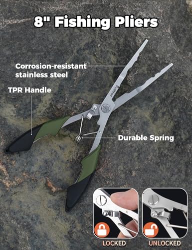 2PC Fishing Tool Kit - 7" Fillet Knife,Fishing Pliers,Multitool Hook Remover Fishing Pliers,Fishing Gear for Saltwater - color: 8.4"Fishing Pliers Green