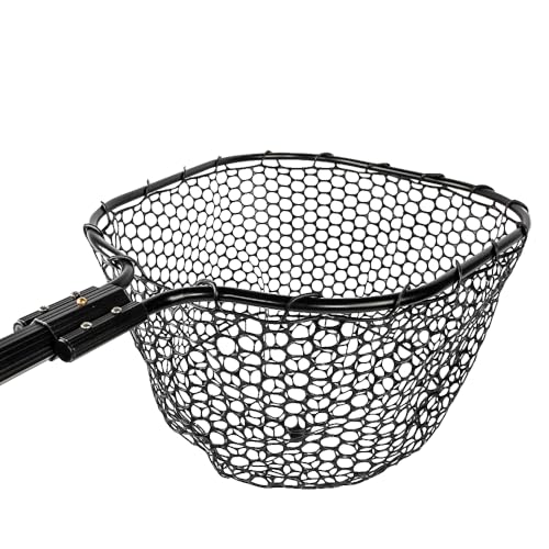 YakAttack Floating Fishing Net with Rubber Netting |16” x 19” Hoop, 11” Depth, 56” Telescoping Aluminum Handle | Snag-Free Landing Net for Kayak, Canoe, or Boat Anglers | Black