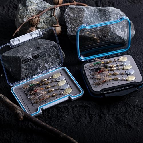 Goture Trout Lures Fishing Spinners,Rooster Bait Tail Bass Fishing Lures with Brass Spinner Blade Fish-Shaped Jig Heads for Freshwater Saltwater,Salmon Steelhead Trout Spinner Bait with Tackle Box - color: C:5pcs Trout Spinners