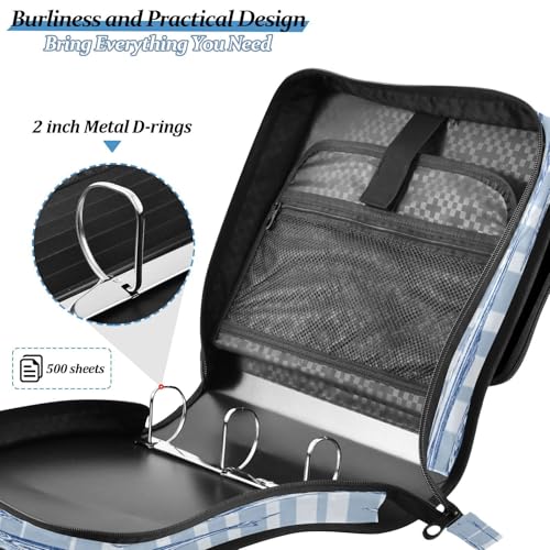 Fishes Lure Blue Stripes 3 Ring Zipper Binder with Strap 1.5 inch 500 Sheet Capacity File Folder Storage Organizer