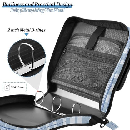 Fishes Lure Blue Stripes 3 Ring Zipper Binder with Strap 1.5 inch 500 Sheet Capacity File Folder Storage Organizer